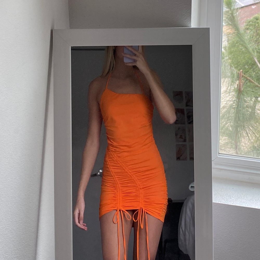 bright orange mini dress